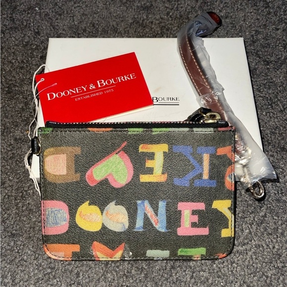 Dooney & Bourke Handbags - Dooney & Bourke Vintage Multicolor Logo Heart Wristlet — Like New